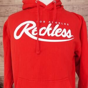 Young‎ & Reckless Hoodie Mens Medium Red Los Angeles Graphic Pullover Sweatshirt